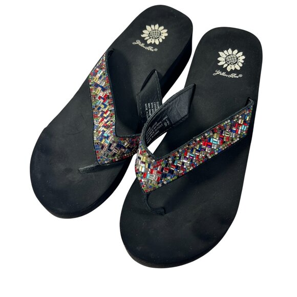Yellow Box Sydnee Rhinestone Flip Flops Womens Size 9.5 Sparkle Thongs - Picture 1 of 11